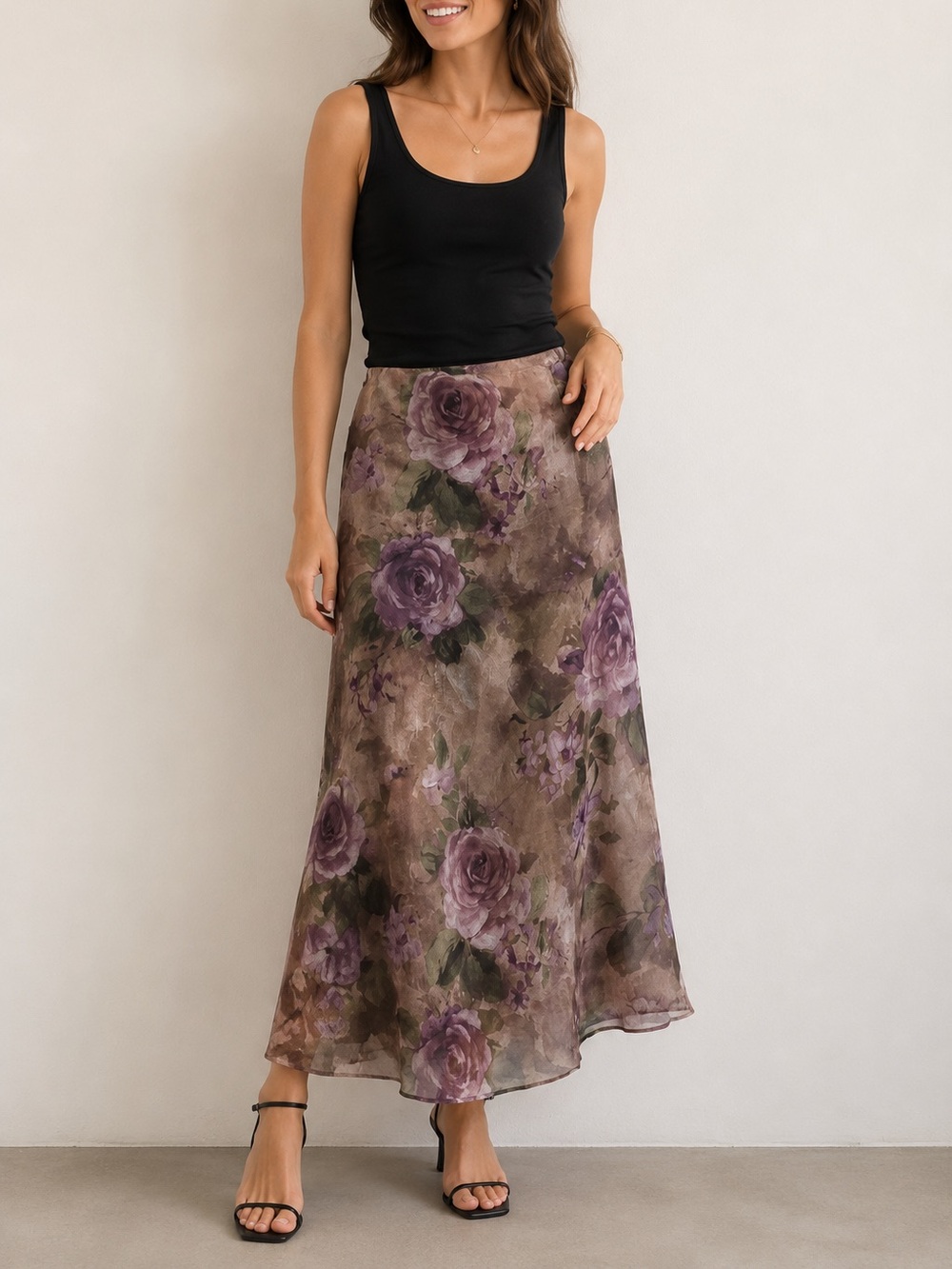 Vintage Women’s Medium Maxi Skirt Floral Whimsigoth Cottagecore Romantic Mauve